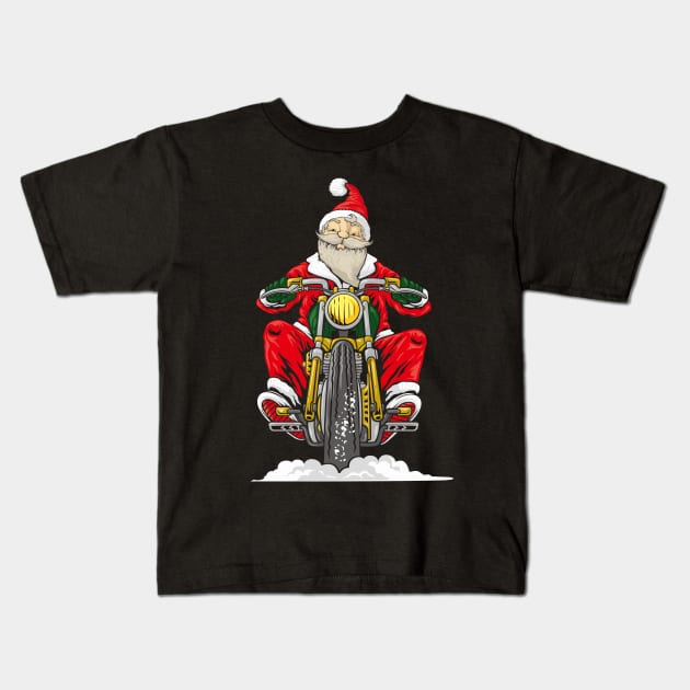 Motorcycle Santa Kids T-Shirt by ManxHaven